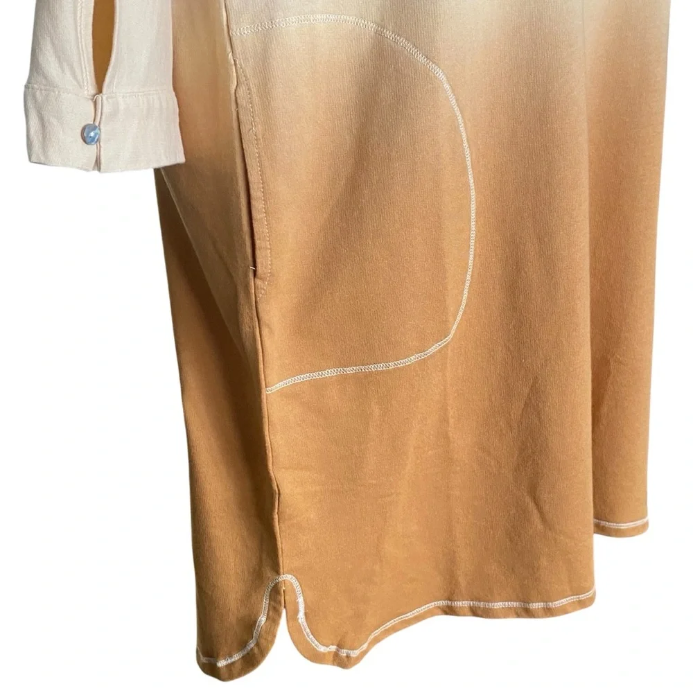 Umgee Dip Dye Ombré Mini Shirt Dress Taupe Bronze Pockets Womens Size Large NWT